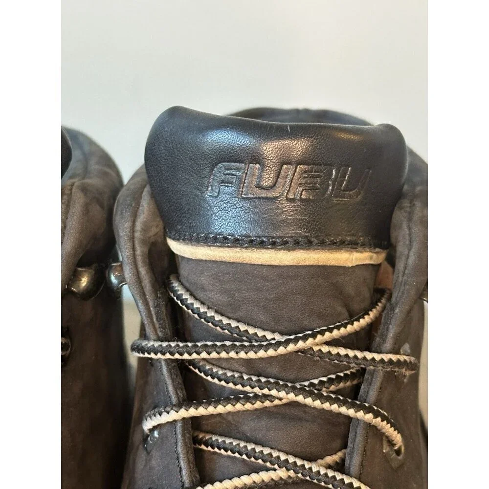 FUBO Vintage Men's 6.5 Women 8.5 Black Leather Ankle Boots Chunky Sole Steel Toe